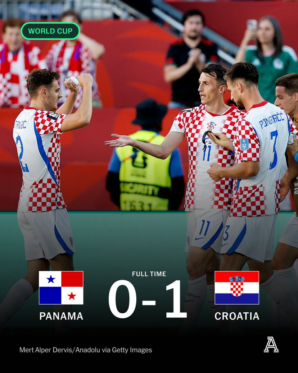 TheAthletic's tweet photo. Croatia earn the win and take three points in Group L, before their group finale on Saturday.

Panama put on a gutsy performance but were unable to convert and with this result are eliminated from the tournament.

#FIFAWorldCup https://t.co/ofDS0MlsPY