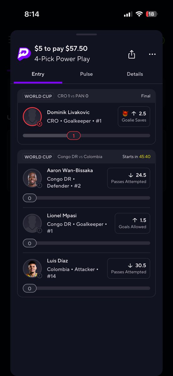 Joehtown80's tweet photo. @PrizePicks 😡 @YahooSports Livakovic had 3 save and price pick only said 1 save…. WTF it should be 3 save https://t.co/gheTIx949b