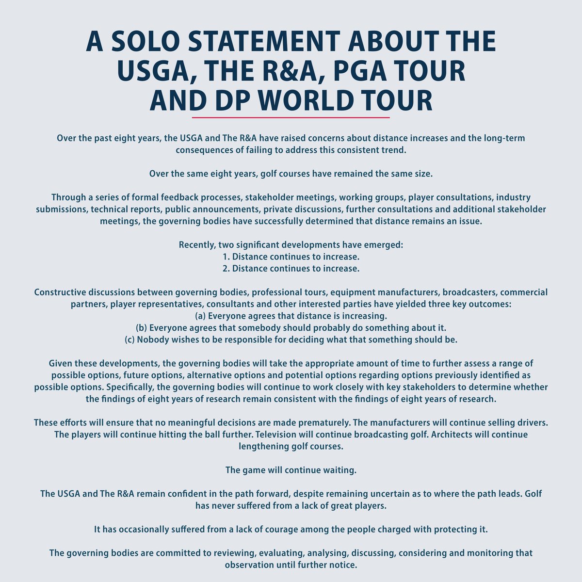 SandbuiltS's tweet photo. A Solo Statement about the USGA, The R&amp;A, PGA TOUR and DP World Tour https://t.co/36HIQiPdzi