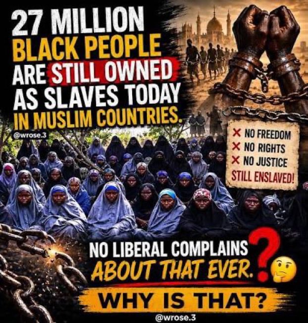 RogerBernards's tweet photo. Democrats won’t complain about Muslims owning black slaves!!   Because they don’t REALLY care about blacks!  They never have in their history!!   But Muslims and democrats are on the same side!!   Satans side!!
🤬🤬🤬 https://t.co/VmbSuZQJww