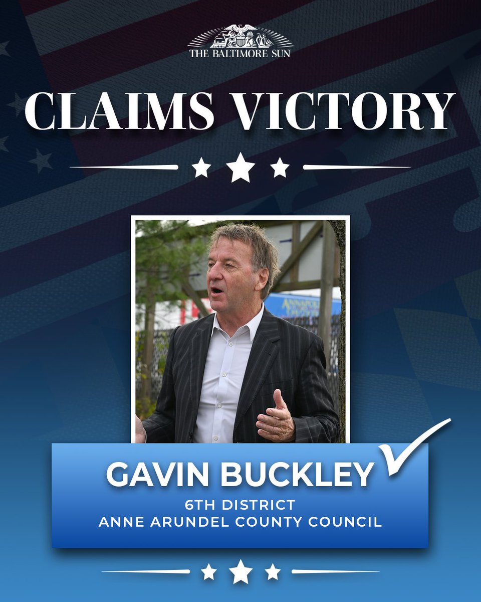 capgaznews's tweet photo. Gavin Buckley, the former Annapolis mayor, declared victory in the Democratic primary for Anne Arundel County Council in District 6.

“I promise you, I won’t let you down. We’re going to keep doing amazing things in this place that we love,” Buckley said at a watch party Tuesday night.