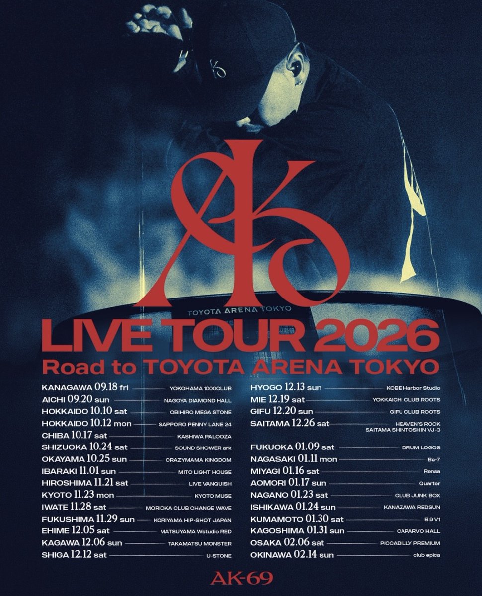 Harbor_Studio's tweet photo. 【AK-69 LIVE TOUR 2026 - Road to TOYOTA ARENA TOKYO -】神戸公演決定!
2月にもHarbor Studioに来てくれたAK-69さんが、今年12月に再びツアーで来てくれます!
12/13(日) 神戸Harbor Studio
OPEN 17:00 / START 17:30
スタンディング ¥7,690
https://t.co/6ogD1ERAPz
#AK69 #HarborStudio https://t.co/HHfXSgb62E