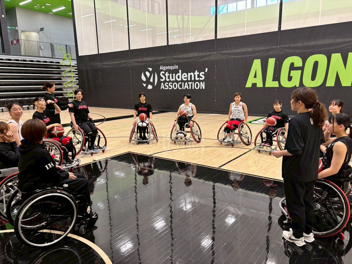 JWBF_OFFICIAL's tweet photo. ／ 【競技力向上事業】  
♿🏀女子日本代表 カナダ遠征　現地レポート
＼

カナダ・オタワに無事到着しました。
試合会場であるアルゴンキン大学にてトレーニングを開始しました。6/25からのトーナメントに向けコンディションを整え、しっかり準備していきます！

#車いすバスケットボール #jwbf #WheelchairBasketball
@JWBF_jyoshi