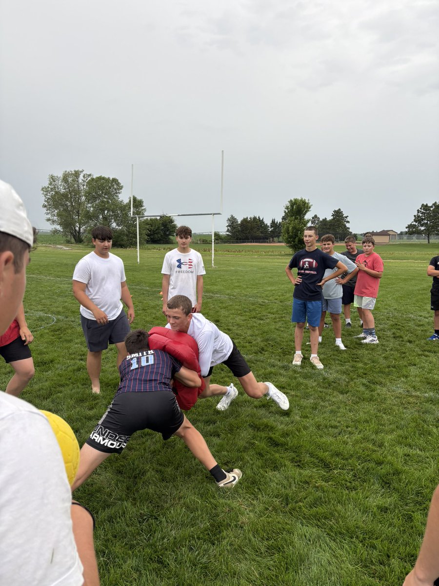ACPatriotsFB's tweet photo. Future Patriot Football Camp 2026 is in the books! Got a little damp today but what a great group to work with! Super coachable FOOTBALL players!!! Excited to watch them grow! #WeAreAC https://t.co/pnboAlgkCi