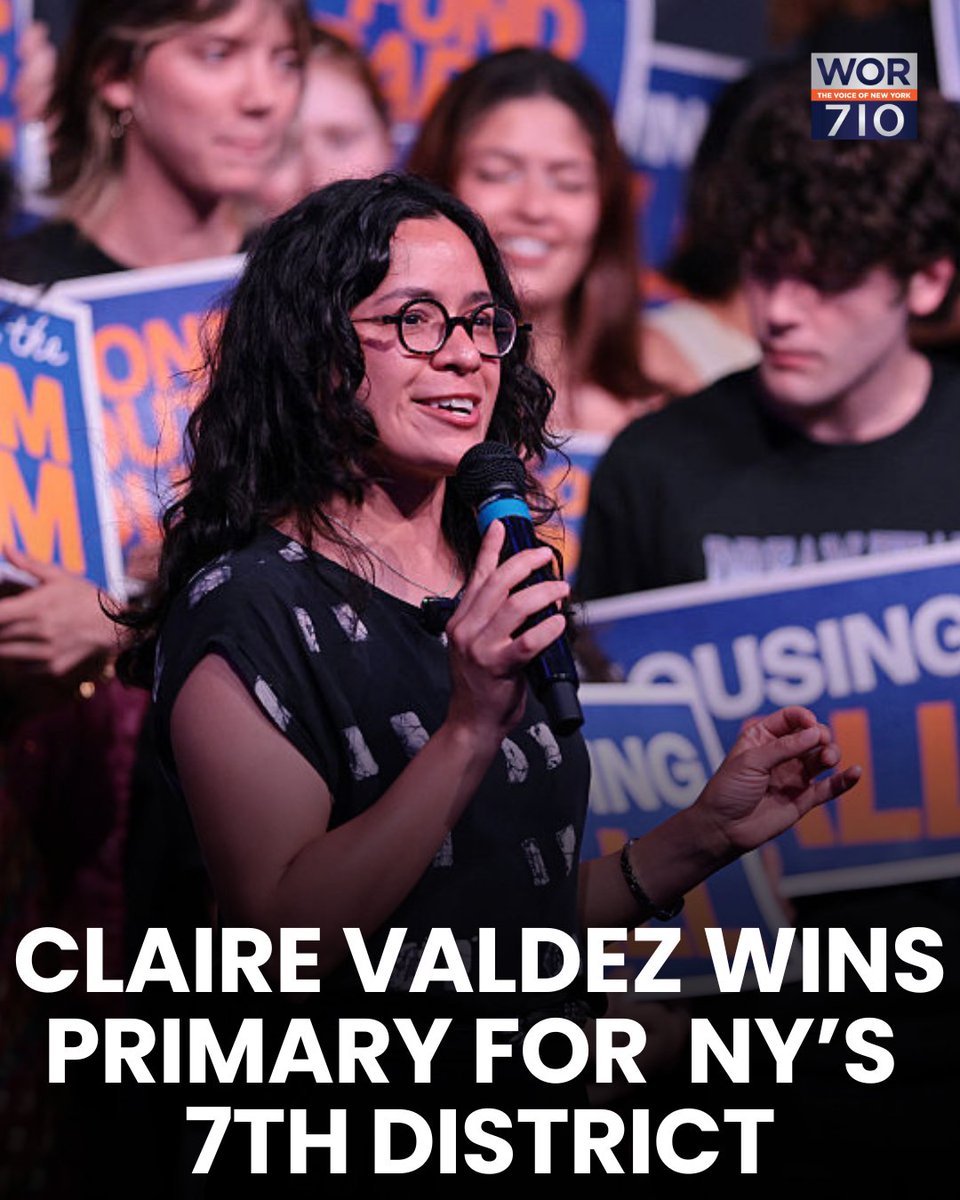 710WOR's tweet photo. Claire Valdez has emerged victorious in the Democratic primary for New York's 7th Congressional District. 

Valdez, who was endorsed by New York City Mayor Zohran Mamdani, defeated competitors Antonio Reynoso and Julie Won.

MORE: https://t.co/pf9mrS4Lrk https://t.co/BHCJB2hL6Q