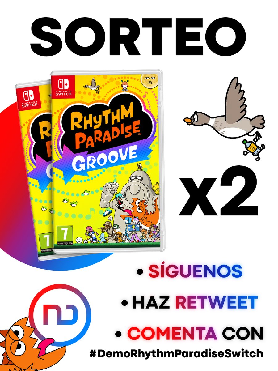 Nintenduo's tweet photo. 🥁 ¡SORTEO de 2 Rhythm Paradise Groove para Switch! 🥁

✅ Síguenos en @Nintenduo
✅ Haz Repost a este Post
✅ Responde con el hashtag #DemoRhythmParadiseSwitch diciendo qué es lo que más te ha gustado de la demo

¡SOLO HOY! Habrá dos ganadores y cada uno se llevará un juego Rhythm Paradise. Y recuerda: ¡es compatible también con Nintendo Switch 2! 🎺

¡Mucha suerte a todos!