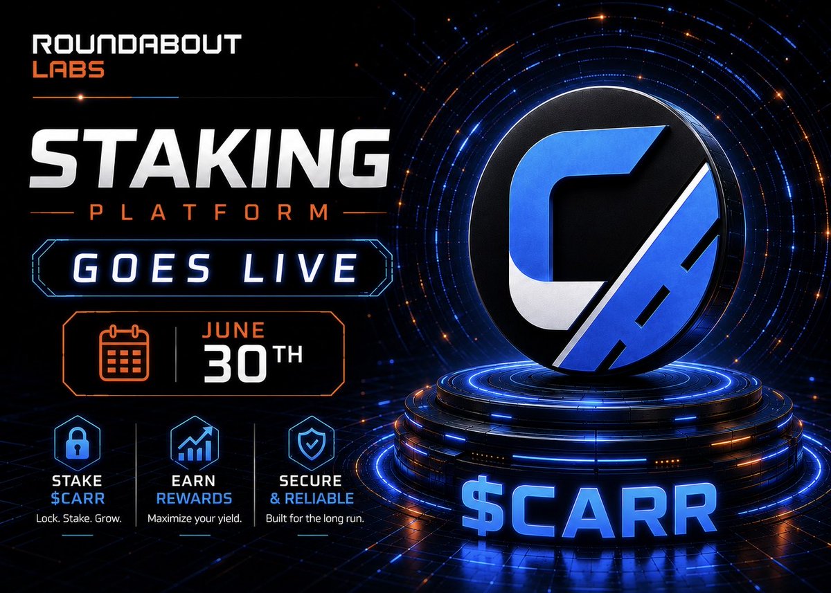 0xTwilty's tweet photo. It’s now confirmed. 

$CARR staking platform goes live on the 30th. 

An AMA hosted by @RoundaboutDex will take place on June 30th, with a full walkthrough of the staking process. #RWA https://t.co/rEKherk0PC