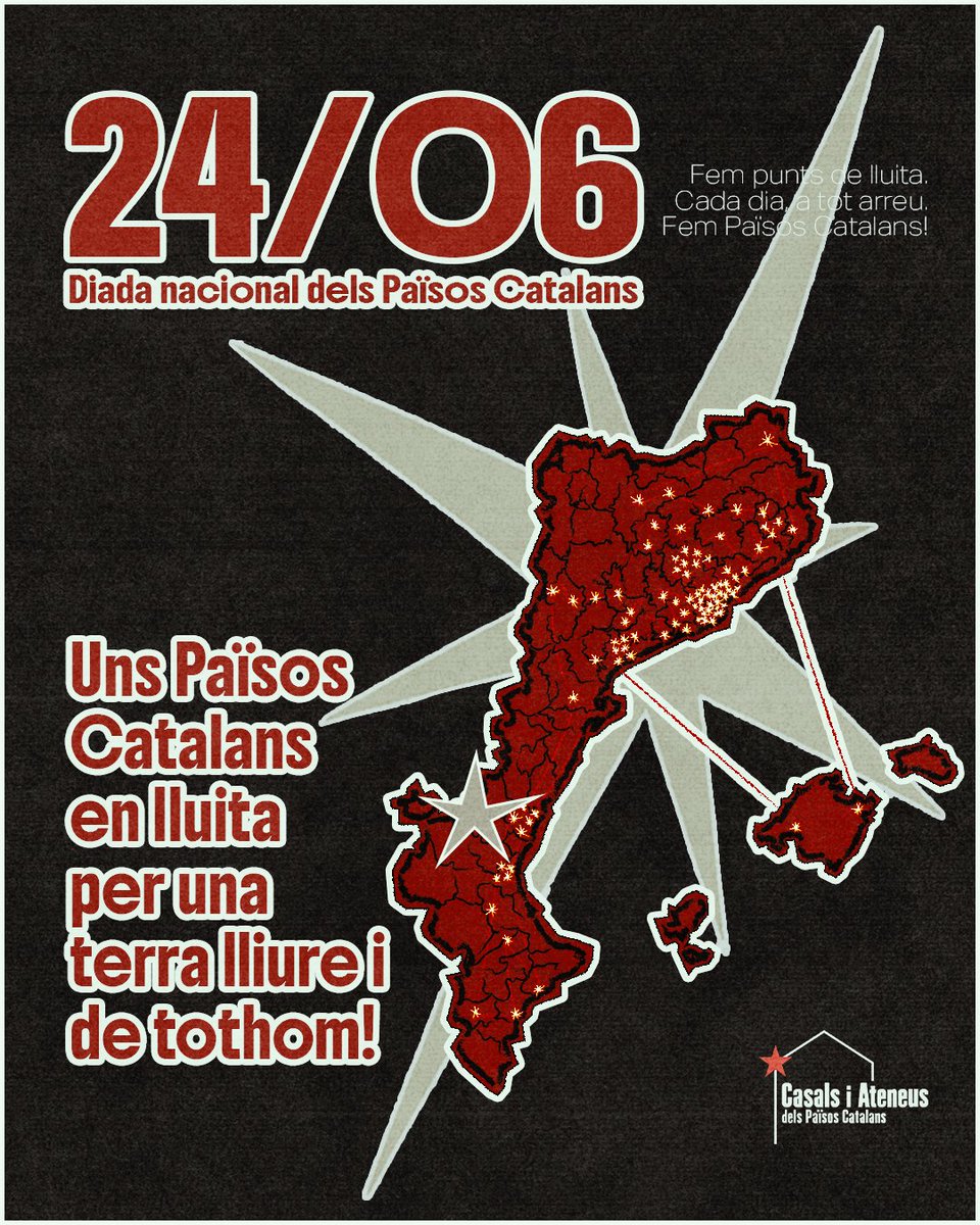 CasalsiAteneus's tweet photo. 🔥 Reivindiquem els Països Catalans com una realitat nacional, cultural i política que travessa fronteres administratives imposades.

Des dels Casals i Ateneus, defensem espais populars arrelats al territori, compromesos amb la llengua, la cultura i la lluita del nostre poble! https://t.co/cpaFdNf8V9