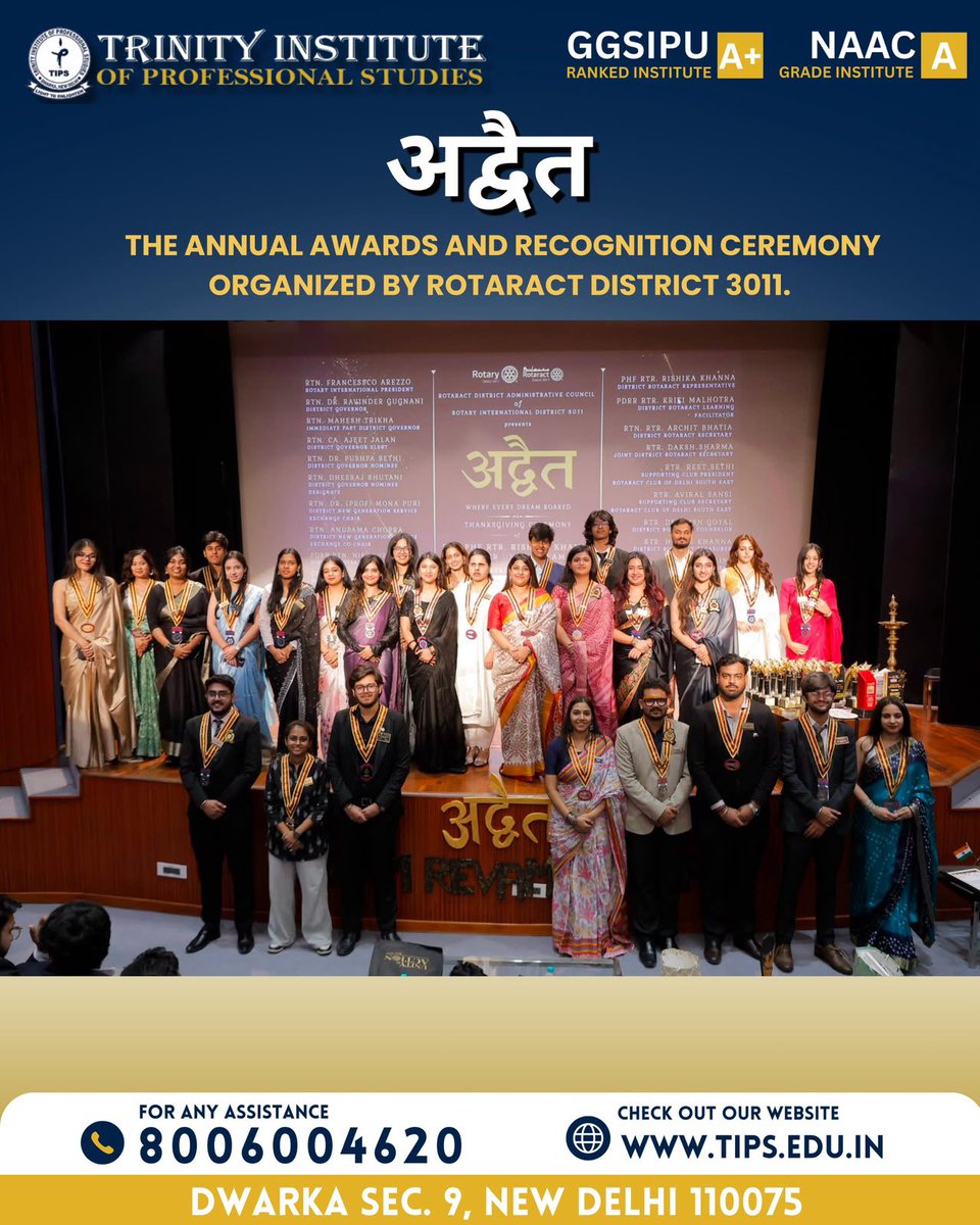 TrinityDwarka's tweet photo. A proud milestone for Rotaract Club TIPS! On 21 June 2026, the club earned multiple prestigious district and MDIO recognitions.From the Outstanding Project Award for Sanvaad to Best President of the Year for Rtr. Shlok Rastogi.
#RotaractClubTIPS #Rotaract #TIPS #ServiceAboveSelf https://t.co/SFzIT9nKmq