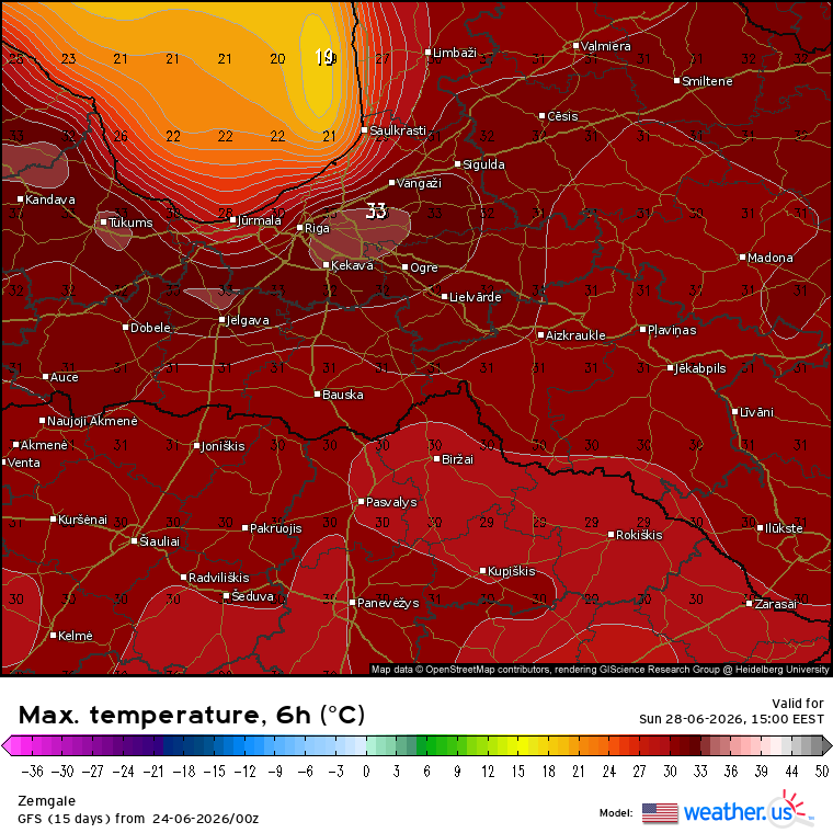 meteolapa's tweet photo. Sakot ar sestdienu vismaz trīs dienas prognozēts ļoti karsts laiks, svētdien un/vai pirmdien daudzviet Zemgalē +30 ... +34 C. Tālākās prognozes kopumā ar nelieliem izņēmumiem vasarīgi siltas, jūlija sākumā vēsumu neredz (https://t.co/eP40q2PxTO). https://t.co/4u6t7WZ4IL