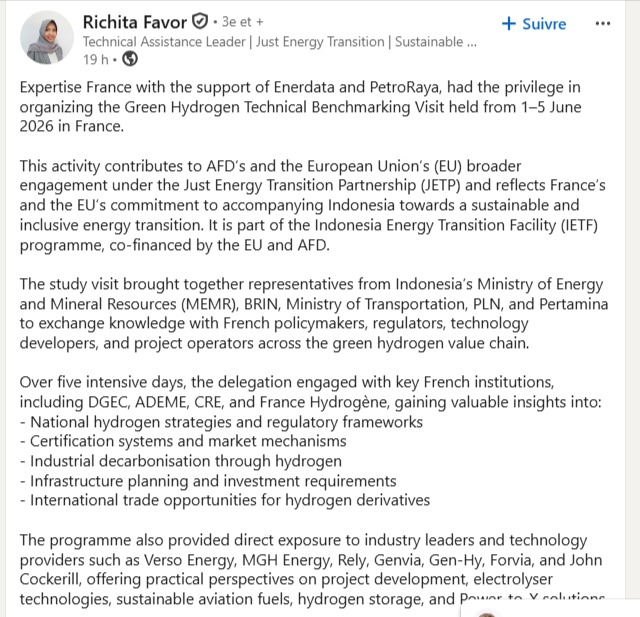 notgivingpledge's tweet photo. Expertise France, Enerdata et PetroRaya ont organisé une visite de benchmarking sur l’hydrogène vert du 1er au 5 juin 2026 en France. Un moment fort a été les visites sur le terrain d'installations opérationnelles d’hydrogène, notamment l’installation de Haffner Energy #ALHAF #H2 https://t.co/aXmSosn7sD