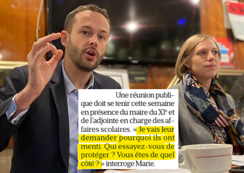 mtwit75's tweet photo. Scandale du périscolaire parisien : une mère de famille de l'école Sevran (XIe) accuse le maire d'arrondissement David Belliard et une adjointe d'Emmanuel Grégoire d'avoir menti aux parents. « Ils ont fait mine de ne pas savoir, ce sont des mensonges ».
https://t.co/RkjSPlZwFp https://t.co/RsSxsJKjDR