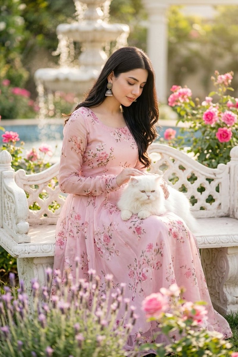 Romantic Garden Portrait with Cat