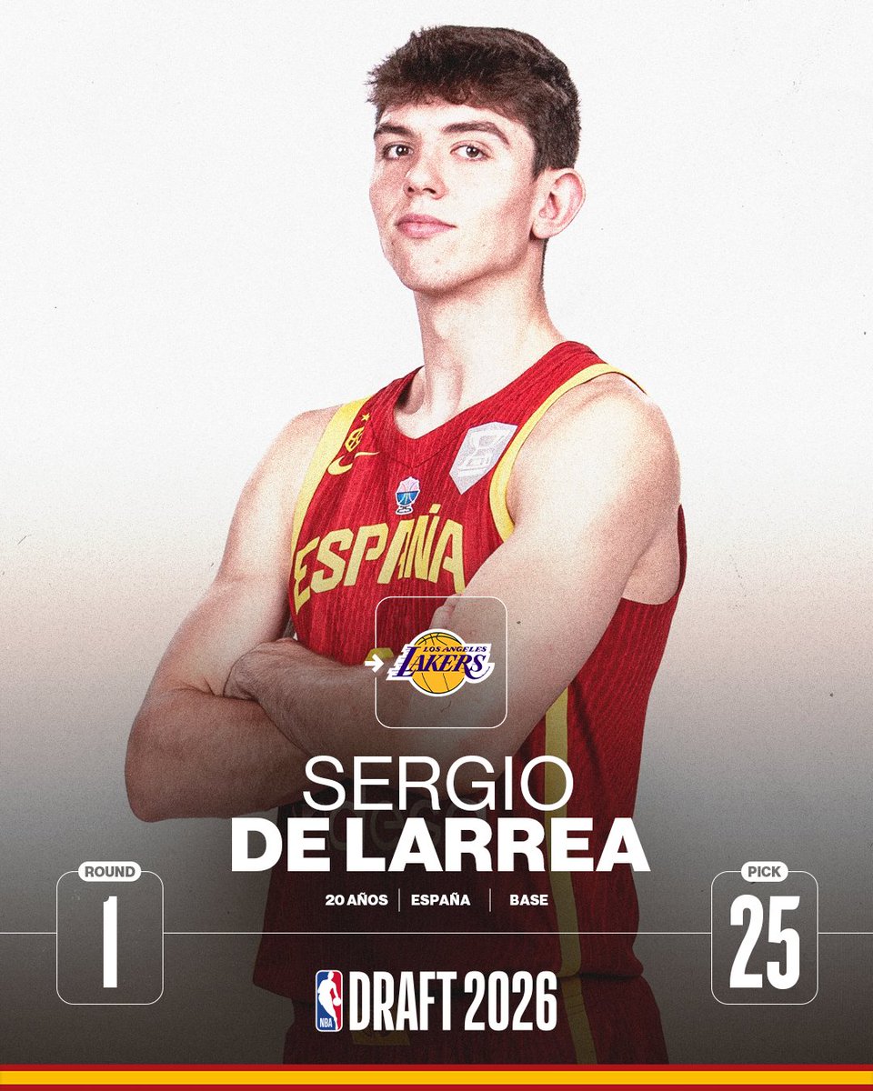 NBAspain's tweet photo. 🇪🇸🆕SERGIO DE LARREA, ¡elegido con el pick #25 por los Lakers!

#NBADraft https://t.co/z1SDy3fuCP