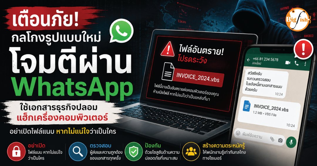 BigFishThai's tweet photo. ⚠️Phishing ไม่ได้เกิดขึ้นแค่ในอีเมลอีกต่อไป
ผู้โจมตีกำลังใช้ WhatsApp ส่งเอกสารธุรกิจปลอมเพื่อหลอกติดตั้งมัลแวร์ ขโมยข้อมูล และเข้าถึงระบบองค์กร

อ่านเพิ่มเติมได้ที่⬇️
https://t.co/tbcJepsT01

#WhatsAppPhishing #CyberSecurity #PhishingAttack #Malware #EDR #ZeroTrust #CyberThreats https://t.co/ShqB0YnUE1
