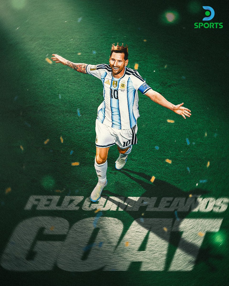 DSports's tweet photo. FELIZ CUMPLEAÑOS, LEYENDA ABSOLUTA 🇦🇷🔟

Lionel Andrés Messi cumple 39 años.

EL GOAT. 🐐

#MundialEnDSPORTS 
#FIFAWorldCup https://t.co/gDoqBLKxGC