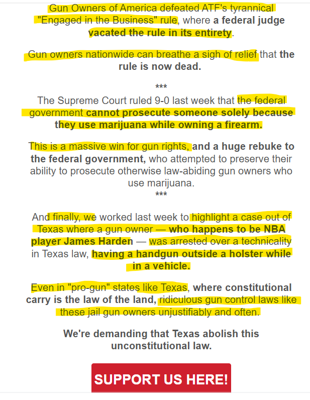 StevenS23337721's tweet photo. Good work by Gun Owners of America #GOA last week.

The #ATF Registry Rule is DEAD, a #SCOTUS Win, and GOA Calls Out Bad Law in #Texas!

https://t.co/ZayIBjrMa1 https://t.co/liRHA6ubcn