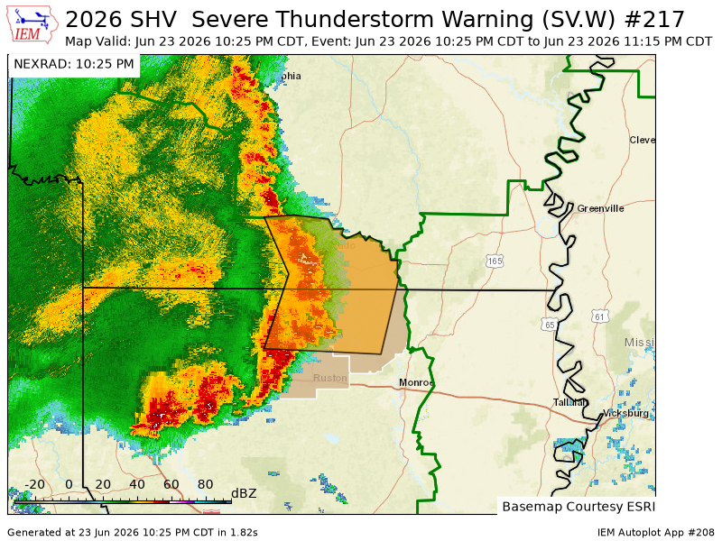 ArklatexWX's tweet photo. SHV issues Severe Thunderstorm Warning [wind: 60 MPH (RADAR INDICATED), hail: 0.00 IN (RADAR INDICATED)] for Union [AR] and Claiborne, Lincoln, Union [LA] till 11:15 PM CDT https://t.co/Z5ai0OohLJ https://t.co/D5vOaE2hPz