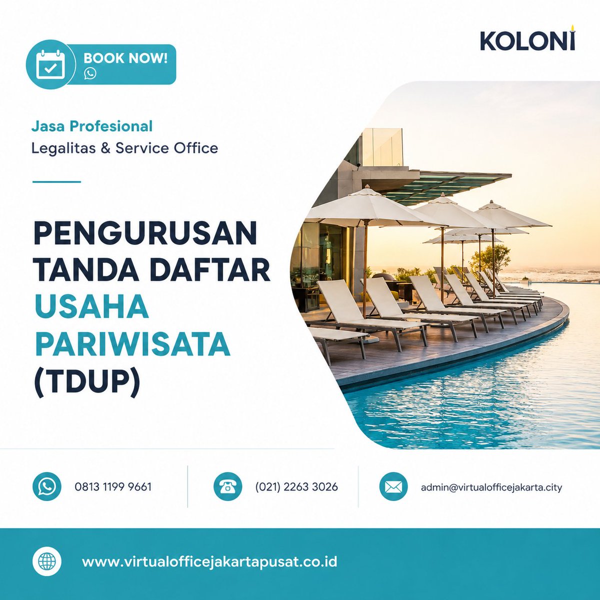 KoloniOffice's tweet photo. Tidak perlu bingung mengenai pengurusan perizinannya. Kami siap membantu!

Tanda Daftar Usaha Pariwisata (TDUP) adalah bukti tanda daftar yang wajib dimiliki oleh berbagai jenis usaha yang berkaitan dengan sektor pariwisata.

Hubungi kami di:
Tel. (021) 2263 3026
WA. 081311999661 https://t.co/ebzqwEyF5n