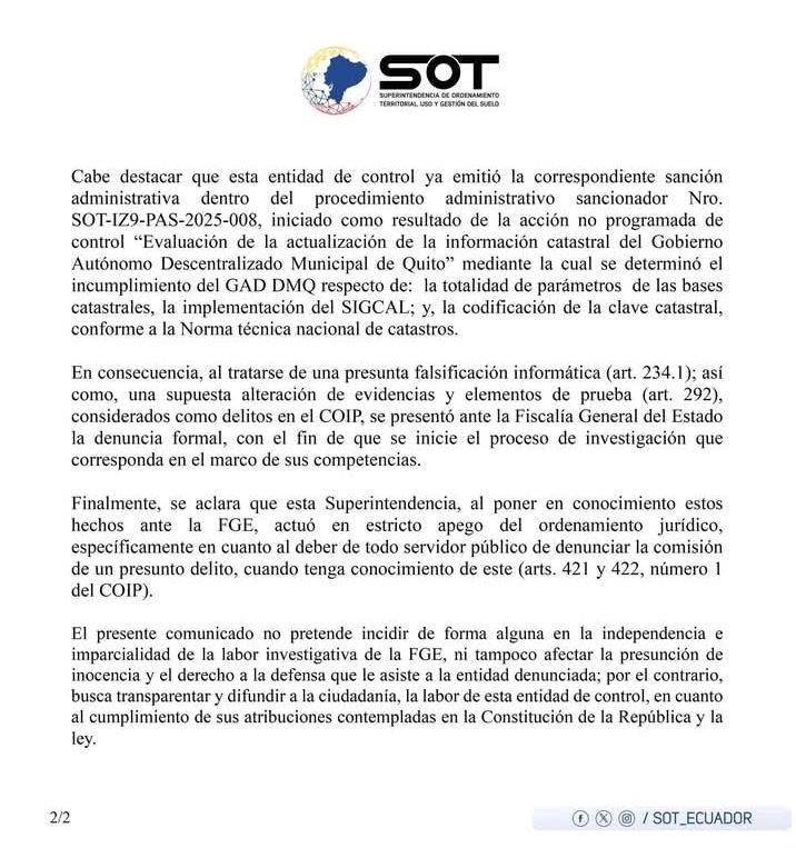 lahistoriaec's tweet photo. ¡Ay, Pabel! La Superintendencia de Ordenamiento Territorial denunció en la Fiscalía a la alcaldía de Pabel Muñoz por el delito de falsificación informática de los registros catastrales. https://t.co/MgEFtLlgYw
