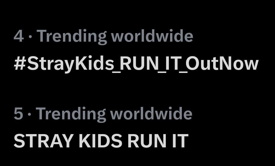 Miral_Bahaa_'s tweet photo. We're trending worldwide🥹😍

STRAY KIDS RUN IT
#StrayKids_RUN_IT_OutNow 
#RUN_IT @Stray_Kids https://t.co/HDr4MmYTc6