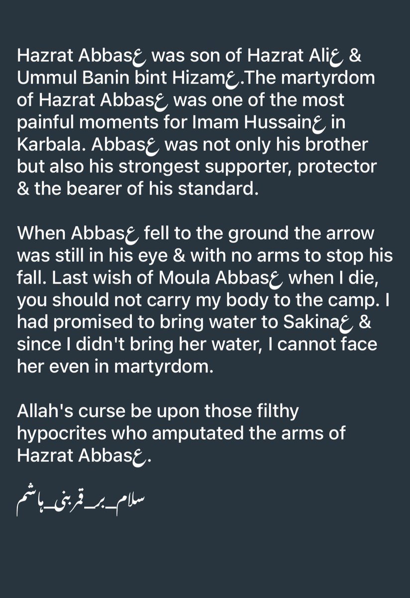 waseemAbbasF's tweet photo. السَّلامُ عَلَيْكَ يَا أَبَا الْفَضْلِ الْعَبَّاس.🏴

"Peace be upon you, O Abu al-Fadl al-Abbas as". 🖤

#سلام_بر_قمربنی_ہاشم https://t.co/joaAj9QrDZ