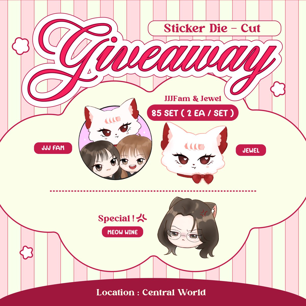 Abears19's tweet photo. วันนี้ใครไป SF friends screening #janjingjing 
พ้มมี เก-อะ-วิ้บ giveaway ไปแจก 🫪

die-cut stickers:
🎀 #JJJFam &amp; #JEWEL 85 set+ (2 ea/set)
😾💢 คุณไวน์เหมียวหงึ (มีเท่าไหร่ไม่รู้ สุ่ม ๆ random ๆ ใครอยากได้สะกิดได้เลยคับ)

location: ctw
time: tba

 #SFFriendsScreening https://t.co/5jPLmuD1UO