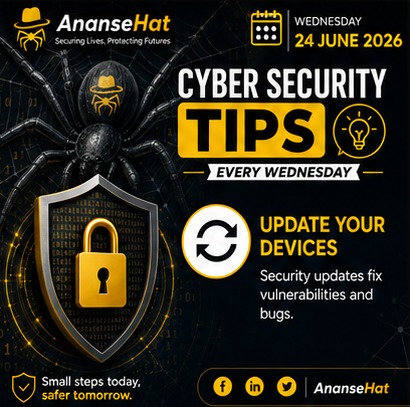 AnanseHat's tweet photo. 🔐 Wednesday: Cybersecurity Tip

📱💻 Update Your Devices Regularly

Software updates do more than add new features they often fix security vulnerabilities that cybercriminals can exploit. Keeping your devices updated is one of the simplest ways to stay protected.

*Best Practices:* 
✅ Enable automatic updates whenever possible
✅ Update your operating system, apps, and antivirus software regularly
✅ Install security patches promptly
✅ Restart your devices when updates require it
✅ Replace devices that no longer receive security updates

*Why it matters:* 
🔒 Protects against known security vulnerabilities
🔒 Reduces the risk of malware and ransomware attacks
🔒 Improves device performance and stability
🔒 Ensures access to the latest security features

*AnanseHat Reminder:*
_An outdated device is an easy target. Keep your systems updated to stay one step ahead of cyber threats._

 #AnanseTipsAndReminders

Wednesday | Cybersecurity Tip
Securing Lives, Protecting Futures
