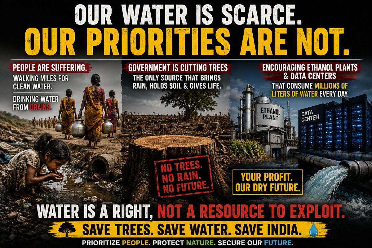 VincentFer736's tweet photo. We R Internally Facing Huge Crisis.
We R building bigger cities while destroying d forests,lakes &amp; rivers dat keep them alive. Nature always sends d bill. 💧🌳 #WaterCrisis #SaveTrees #SustainableDevelopment #India #Ethanol #Deforestation #Rains
#Trees #DataCenters #BetterIndia https://t.co/O9D8r89Jsy