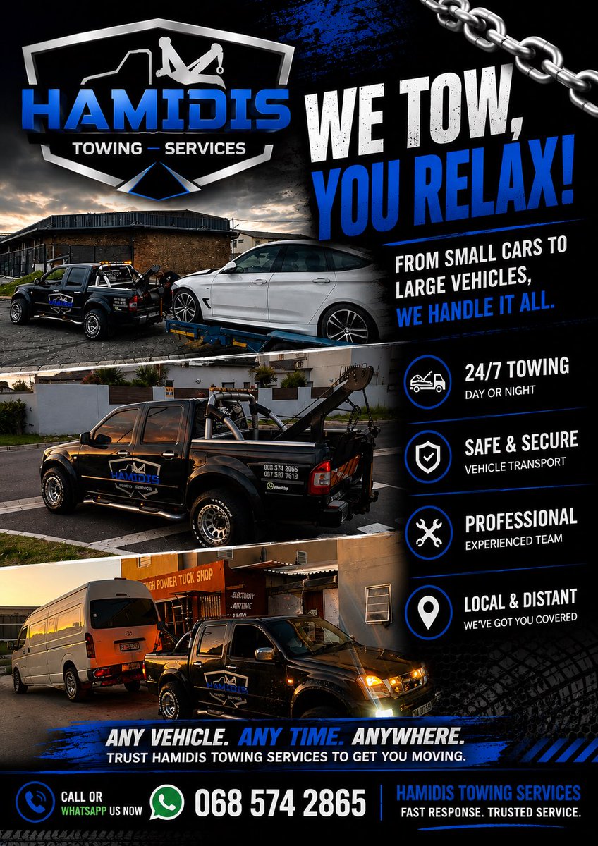 HAMIDISTOWINGS's tweet photo. 068 574 2865 call or WhatsApp us for quick assistance 
#towingservice
#capetown
#breakdowntowing https://t.co/sBryszSUvk