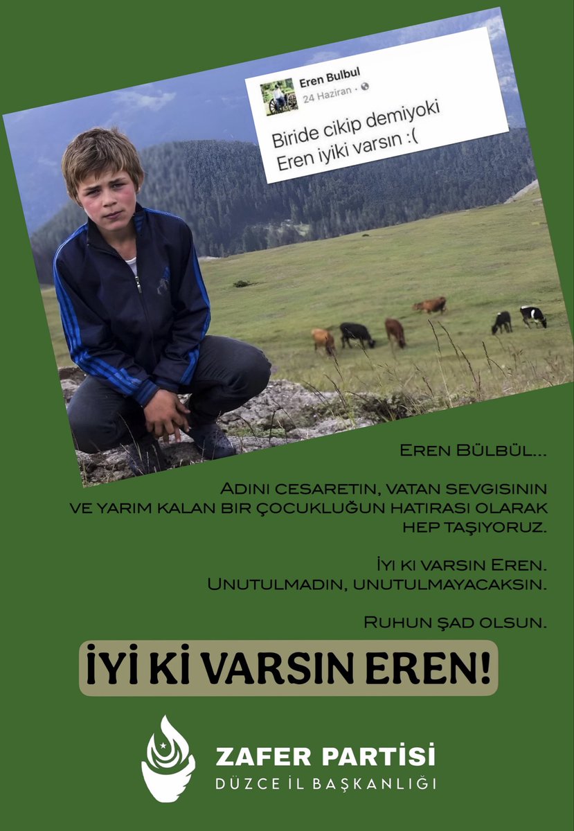 duzcezp's tweet photo. 15 yaşındaydı…
Hayalleri, sevdikleri ve kocaman bir yüreği vardı.

Ülkesini ve milletini korumak isterken, 11 Ağustos 2017’de şehit düştü.

Geride sadece bir cümle bıraktı:

“Biri de çıkıp demiyor ki Eren iyi ki varsın.”

Bugün milyonlar aynı cümleyi söylüyor:

“İyi ki varsın Eren Bülbül.”

Aziz hatıran, cesaretin ve adın daima yaşayacak. 

🇹🇷

@umitozdag @zaferpartisi @ErogluHulya_ @ZPDzcKdnKllr @zpduzcegenc @zpduzcemerkez @zpcilimli @zpgumusova @zpcumayeri @ZPDzcKaynasli @zpduzcegolyaka @ZPDzcYigilca 

#ErenBülbül #İyiKiVarsınEren #Düzce #Gündem
