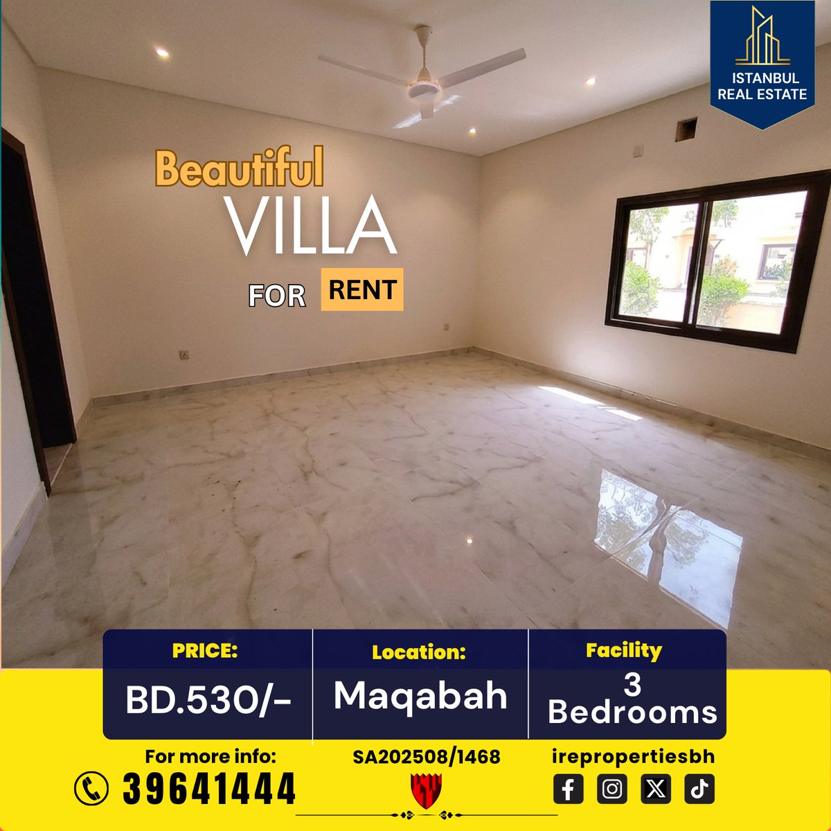 irepropertiesbh's tweet photo. Upgraded Beautiful Villa For Rent – Maqabah -Saar BD.530/-

• Features: 3 Bedrooms, 3 Baths, Spacious Hall &amp; Dining, Huge Kitchen.
• Extras: Maid's Room (+ private bath &amp; kitchen), Brand New Split A/Cs, 2 Covered Parks.
• Leisure: Garden Area &amp; Swimming Pool. https://t.co/EwnAb0EH22