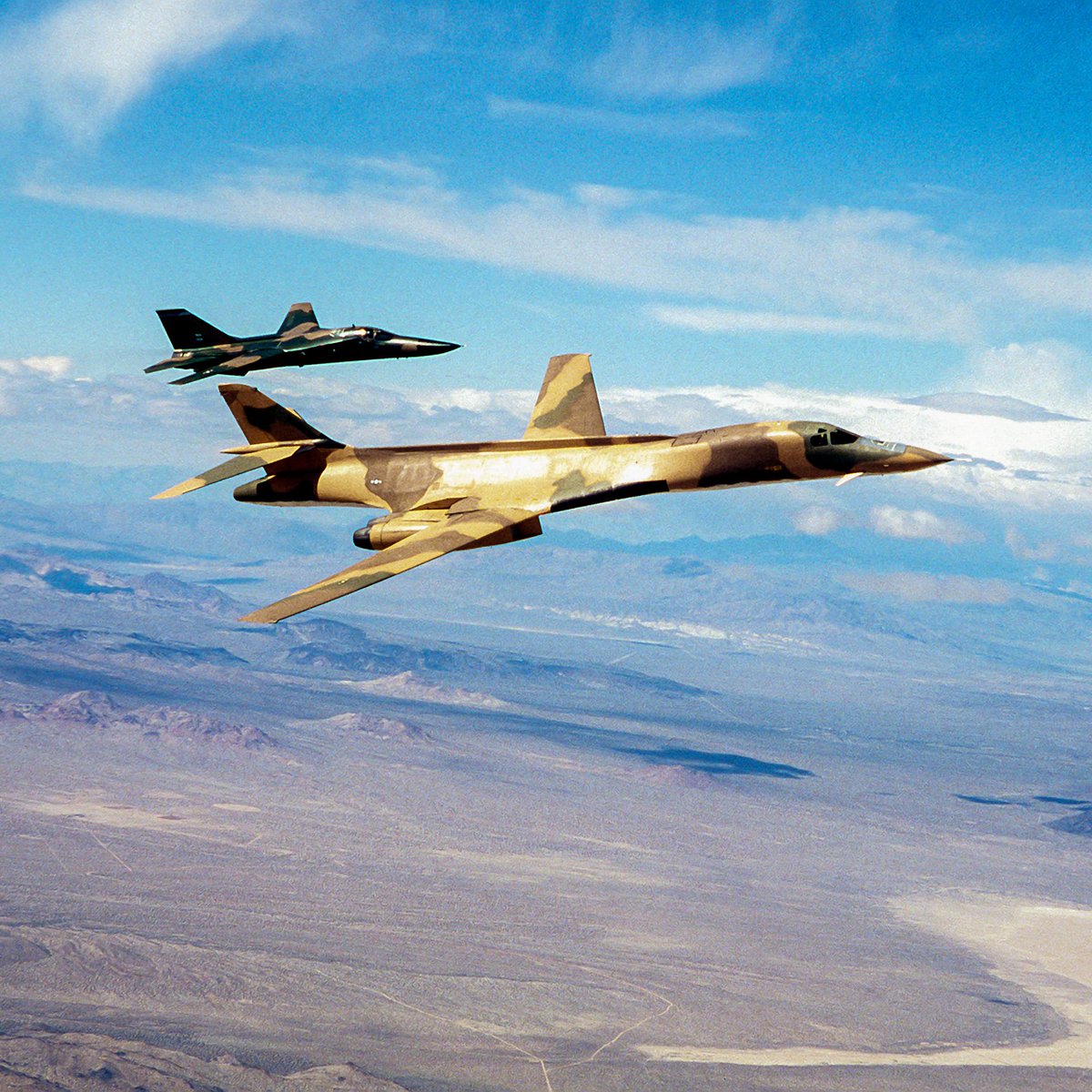 kadonkey's tweet photo. A Rockwell B-1A and a General Dynamics FB-111 near Edwards AFB 27MAR81 (b. thompson) https://t.co/HIfZDWM20y
