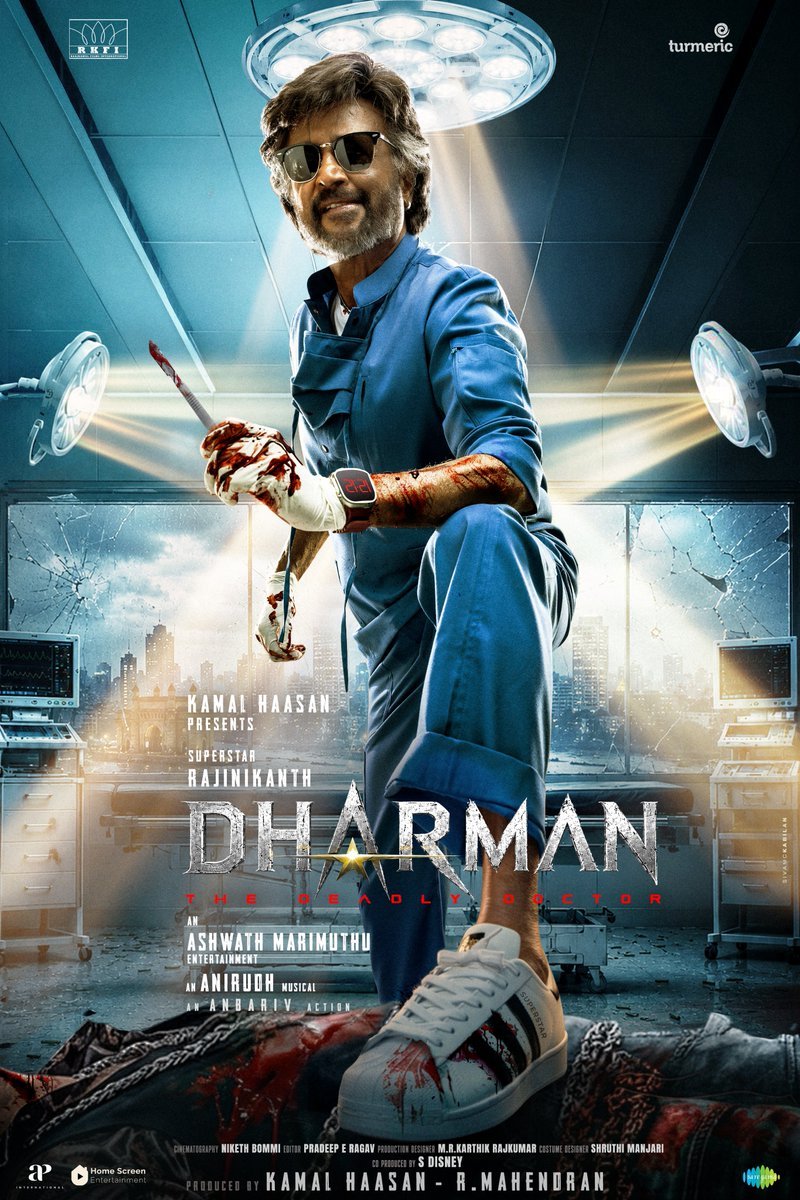 iammoviebuff007's tweet photo. Official: #Dharman First Look Poster..🔥🔥🔥 Looks like a Fun and Massy Doctor..⭐ Superstar #Rajinikanth looks stylish and Energetic as always..🤩 https://t.co/NPvqliuQ18