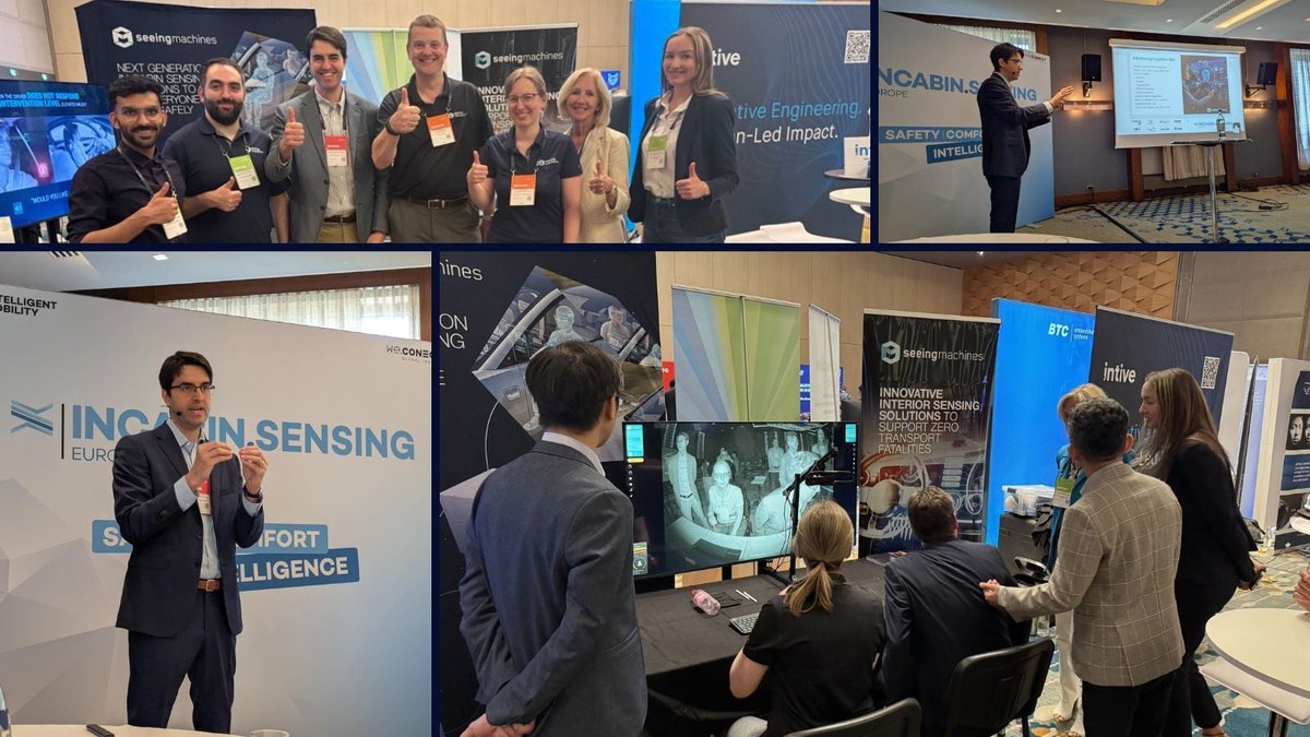 seeingmachines's tweet photo. A great few days at #InCabinSensing Europe connecting with the industry &amp; showing our latest interior sensing technologies, built upon decades of human behavioural research. As Raúl argued, the human cognitive state needs to become a real-time system input in vehicle architecture https://t.co/gdKLmDLpJ7