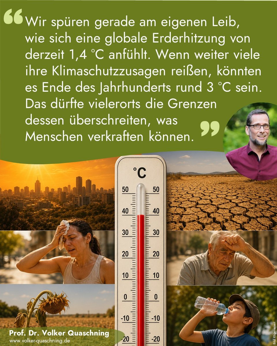 VQuaschning's tweet photo. 🌍 Zeit, wieder über #Klimaschutz zu reden! Die globale #Erderhitzung liegt bei 1,4 °C.
🌡️ Ohne wirksamen Klimaschutz steuern wir auf 3 °C bis Ende des Jahrhunderts zu. 📈🔥
Das dürfen wir nicht länger ignorieren.  Wir müssen das ändern. Und zwar jetzt! ⏳✊🌱 https://t.co/6sNOhc8YJL