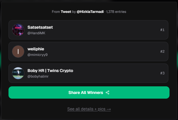 HizkiaTarmadi's tweet photo. Congrats @HandiMK @mimicryy9 @bobyhalimr masing2 dapat 500k IDR..

udh gw record waktu raffle, dan gw raffle di grup telegram gw ada beberapa saksi hidup jg.. jd please jgn bodoh blg raffle ini settingan :V https://t.co/0XGf3zPGRG