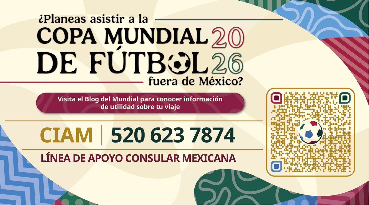 ConsulMexOrl's tweet photo. 🚨 Si viajas al Mundial 2026 fuera de México, ten siempre a la mano tu información de emergencia y los datos de tu consulado.
Ante cualquier situación, comunica a tus personas cercanas y solicita apoyo de las autoridades locales. https://t.co/U1osNMP094