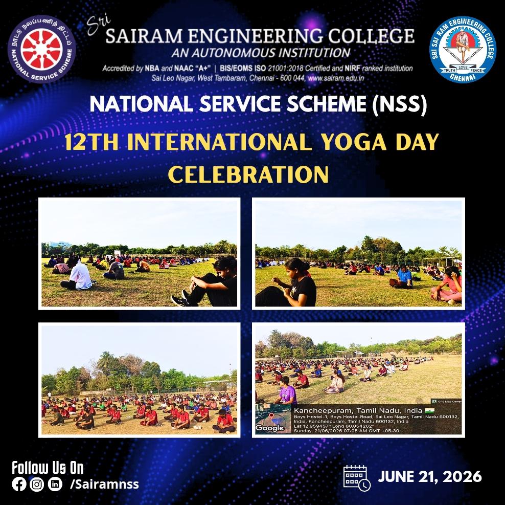 NSSSAIRAM's tweet photo. 🧘‍♀️✨ “Yoga is the journey of the self, through the self, to the self.” 💙🌿

This International Yoga Day, June 21, Sairam NSS and the Health &amp; Yoga Club came together to celebrate the timeless practice of yoga, fostering physical well-being, mental clarity, and inner harmony. https://t.co/HOFVY7que2