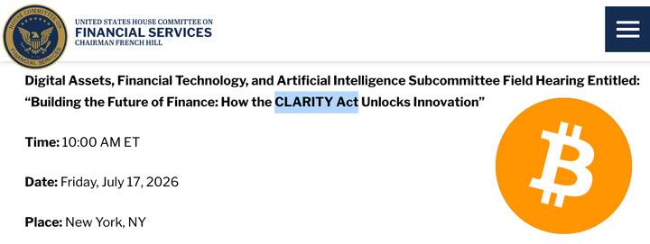 Tech_baro0's tweet photo. 🔥 CLARITY Act scheduled for hearing in July

The US House of Representatives is scheduling a hearing for the CLARITY Act on July 17th.
This is a crucial bill for crypto, as it will clarify which tokens are commodities, which are securities, and which parts will be regulated https://t.co/4gOAvIZ6Wa