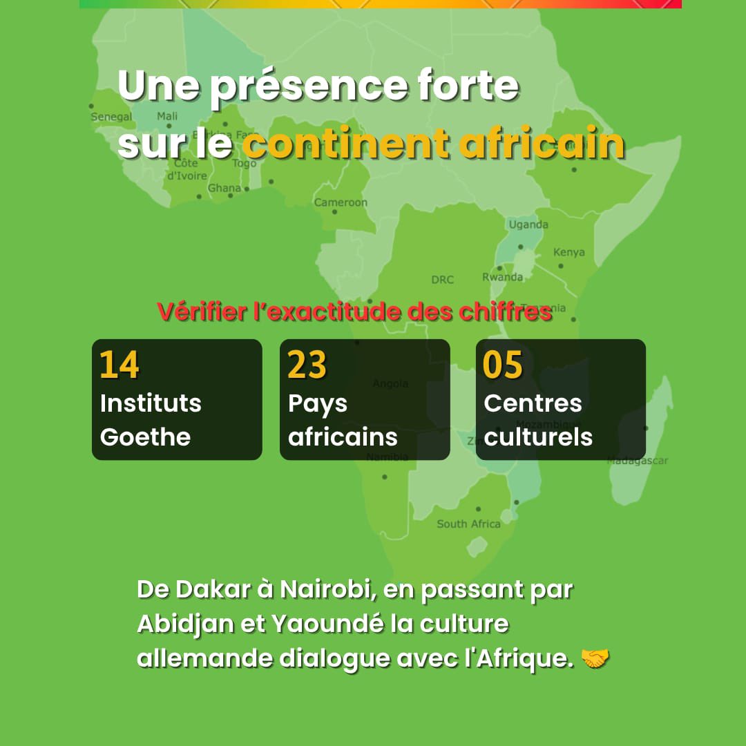 Allemagne_RDC's tweet photo. 🇨🇩 À Kinshasa, nous espérons, pour un futur proche, la signature d’un accord, permettant l’ouverture et le fonctionnement d’un Goethe-Institut à Kinshasa.
❓Quel pont culturel rêvez-vous de voir naître dans votre pays ? 💭🌉
#HalloAfrique #GoetheInstitut #75Ans #Culture https://t.co/JoPuDOWFUC