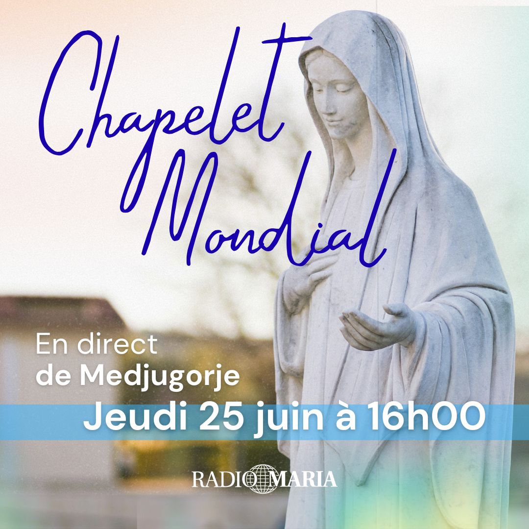 RadioMariaFr1's tweet photo. 🌍📿 Chapelet mondial en direct de #Medjugorje !

Des millions de priants, une seule voix, un seul #cœur. 💙

📅 Jeudi 25 juin
🕓 16h00
📻 En direct sur #RadioMaria

🙏 Ensemble avec #Marie, prions pour la #paix ! https://t.co/5N1T0isNBj