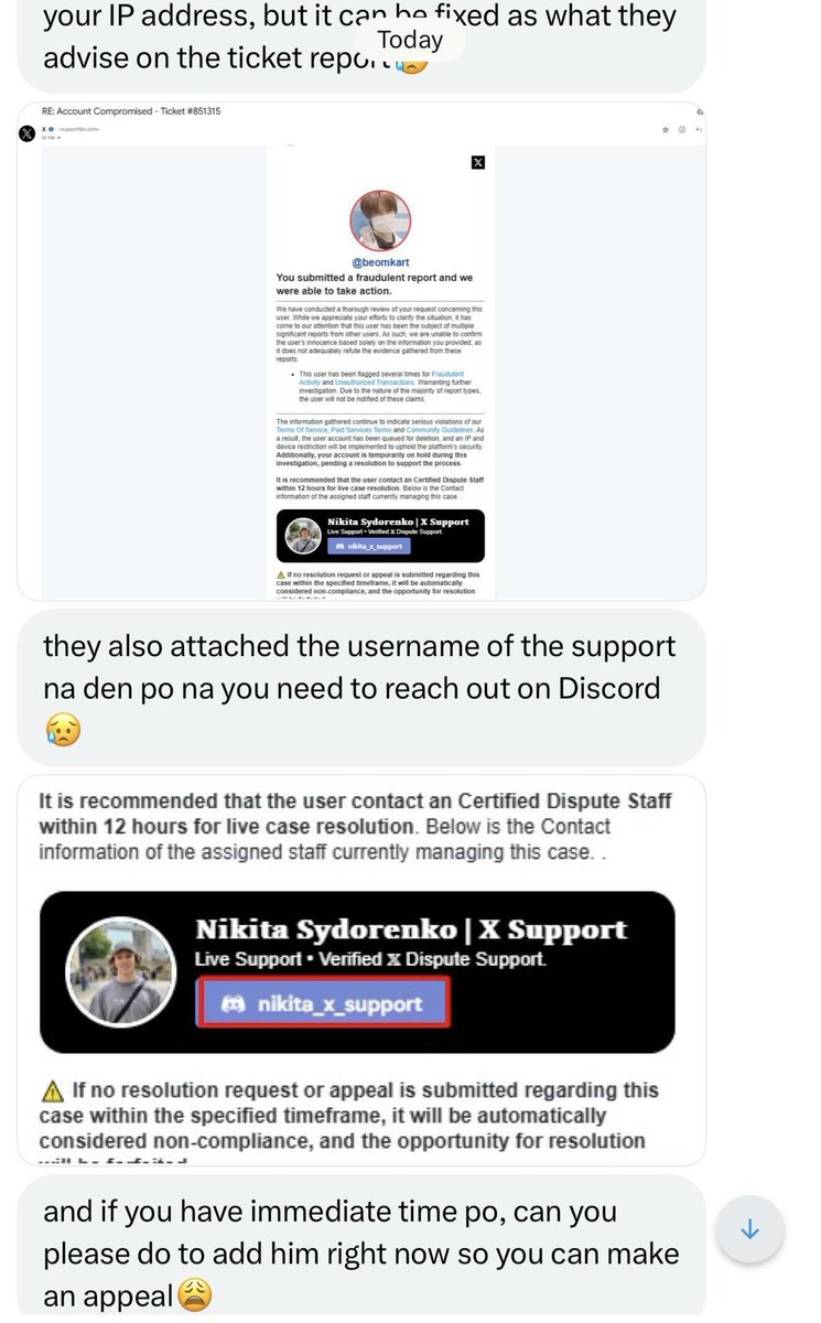rlavucart's tweet photo. ‼️ help rt for awareness ‼️

posting this on behalf of my friends who have recently been targeted by this modus. scammers have managed to compromise their oomfs’ accs to be able to send my friends such messages 🫩 pls be vigilant &amp; do not engage if u encounter something similar! https://t.co/U2tVGiJ6Je
