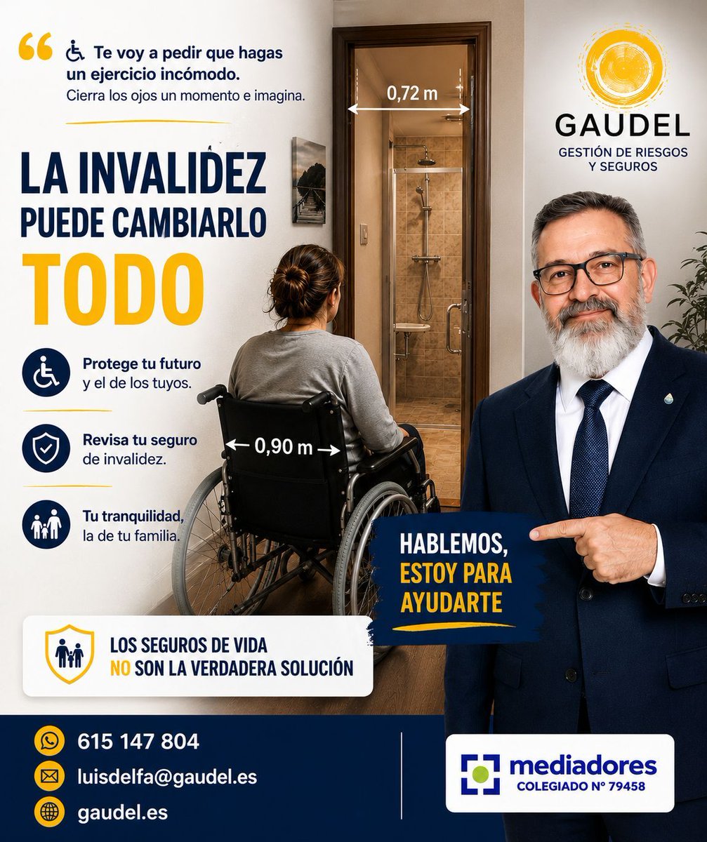 gaudel_sl's tweet photo. 🦽 Imagina que ayer tuviste un accidente en la playa.
No moriste. Pero te quedaste en una silla de ruedas.
Ya no entra tu sueldo.
Pero los gastos suben: reforma del baño, coche adaptado, ayuda diaria, quizás cambio de casa.
El banco te obligó a contratar seguro de vida. Pero... https://t.co/KcxmbMZhmH