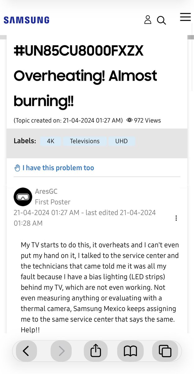 chelawat's tweet photo. Post in public interest. Don’t buy Samsung TV. Company doesn’t stand behind its product. TV heats up causing safety hazard if you have kids at home @SamsungIndia https://t.co/opWylpq4y2