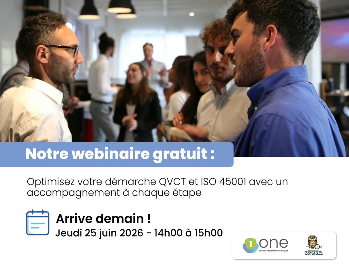 1_One_Software's tweet photo. Optimisez votre démarche QVCT et préparez votre certification ISO 45001 participez à notre webinaire gratuit ! 

Inscrivez-vous ici : https://t.co/n1BqYaglD7

🗓️ 25 juin ou 2 juillet — 14h00–15h00 https://t.co/Q2Po2Z57V4