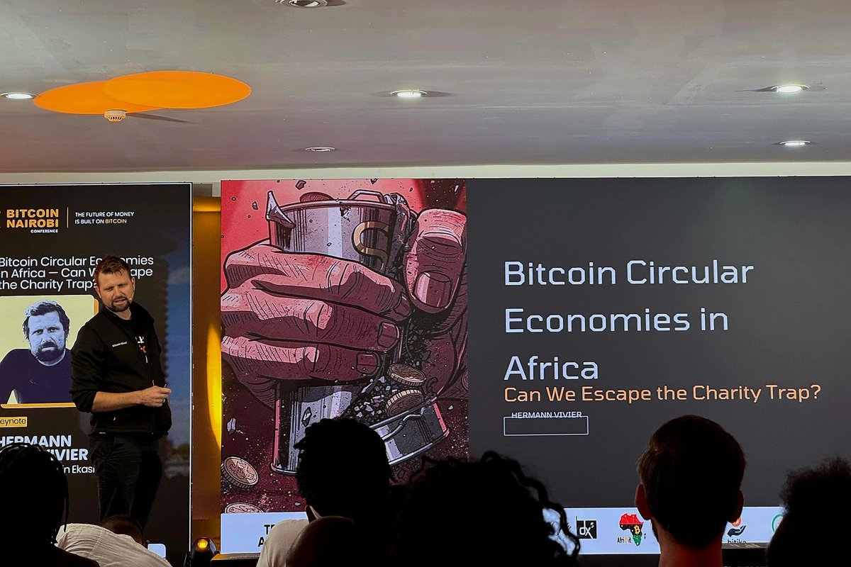 BitcoinEkasi's tweet photo. Bitcoin Ekasi drew a lot of attention when we launched in 2021.

Some looked at what we were doing, saw a charity, and went and built charities instead of circular economies.

But we are not a charity. 

Our base-layer, @the_surfer_kids, was entirely self-sustaining between 2015 and 2019, and recovery from addiction taught our founder, @vryfokkenou, something very valuable:

Everybody needs help. But external help without internal discipline produces dependency.

The same principle can be applied to BCEs.

This was the topic of Hermann's presentation at @btcnairobi_conf today:

Bitcoin Circular Economies in Africa - Can We Escape the Charity Trap?

It was recorded, we'll share the link when it's live.

Are you building for dependency?

Or are you building for self-reliance?