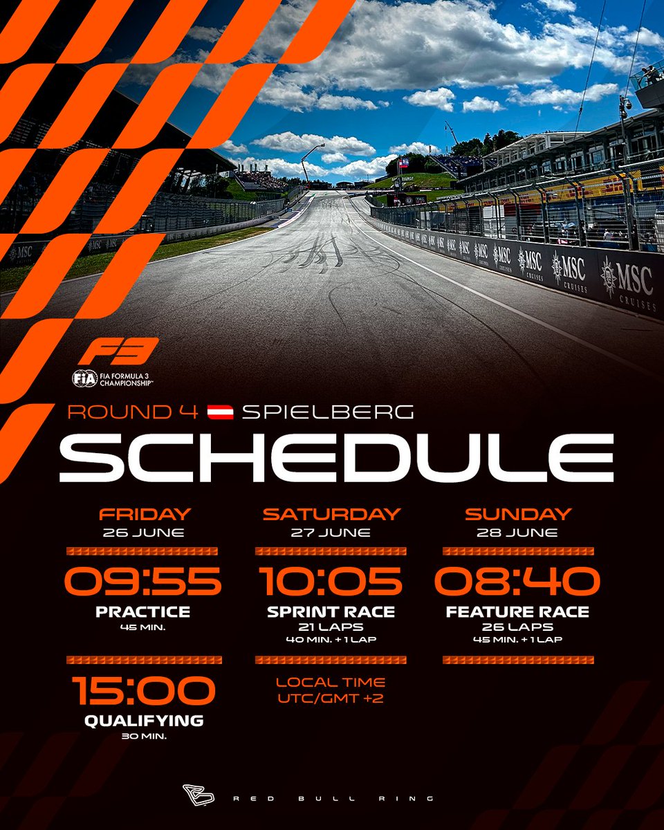 Formula3's tweet photo. The show times for our Spielberg spectacular ⏰✨

#F3 #AustrianGP https://t.co/Twm1Y9dYaJ