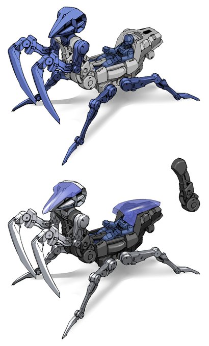アタックゾイドのカマキラー
ゾイドは時々おおらかなネーミングされてますが、上位に入るおおらかさ(復刻時にはライトスパイカーに名称変更されました)

今回はパーツ数、パーツサイズ、抜き方向をすべて当時品と同じとする、という方向で描きました 