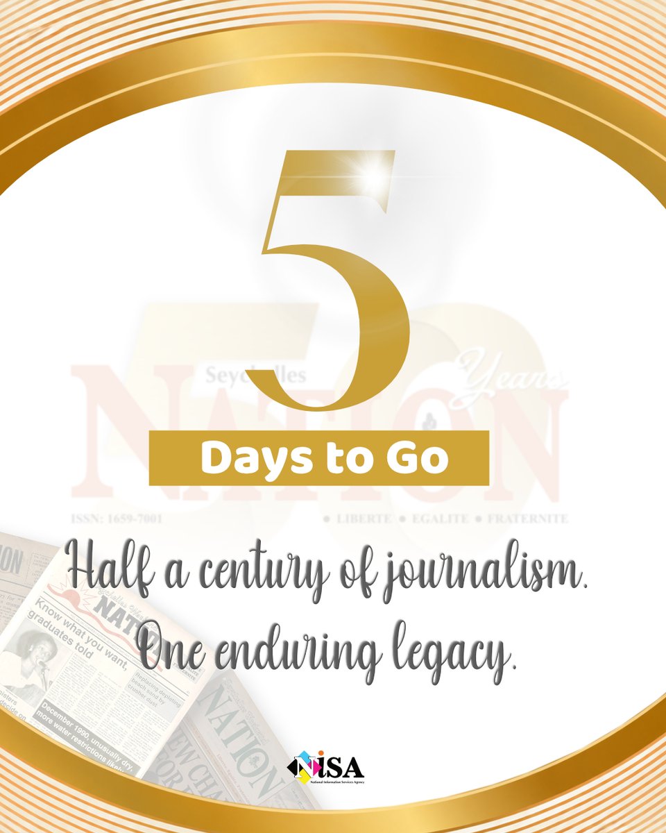 seynationnews's tweet photo. 𝟓 𝐝𝐚𝐲𝐬 𝐭𝐨 𝐠𝐨 𝐟𝐨𝐫 𝐭𝐡𝐞 𝐠𝐨𝐥𝐝𝐞𝐧 𝐣𝐮𝐛𝐢𝐥𝐞𝐞 𝐚𝐧𝐧𝐢𝐯𝐞𝐫𝐬𝐚𝐫𝐲 𝐨𝐟 𝐒𝐞𝐲𝐜𝐡𝐞𝐥𝐥𝐞𝐬 𝐍𝐀𝐓𝐈𝐎𝐍✨

#SeychellesNation50 #5DaysToGo #GoldenMilestone #Nation50Years https://t.co/2BSMAAlDmk